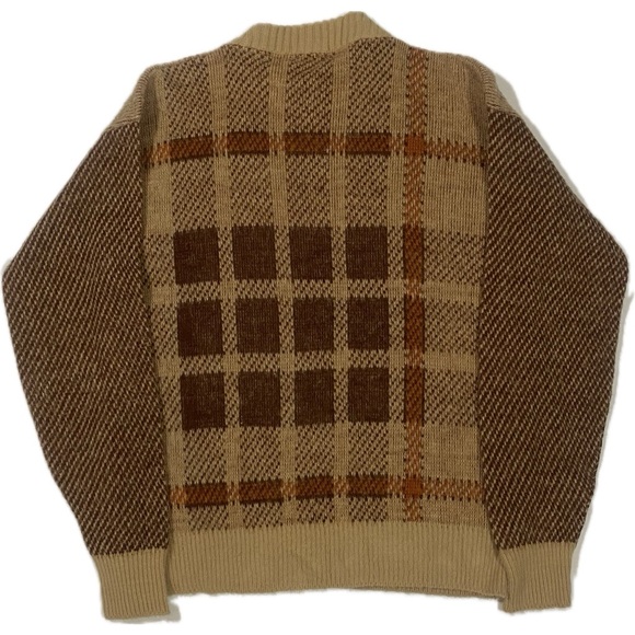 Vintage 1970’s L'Avion VA Sweater Brown/Orange Stripes & Checkered Sz Medium - Picture 6 of 7